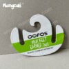 The slipper paper hooks entrusted to us by the OOFOS brand are made of renewable cardboard, recyclable, completely biodegradable, and suitable for displaying slippers and flip-flops.
