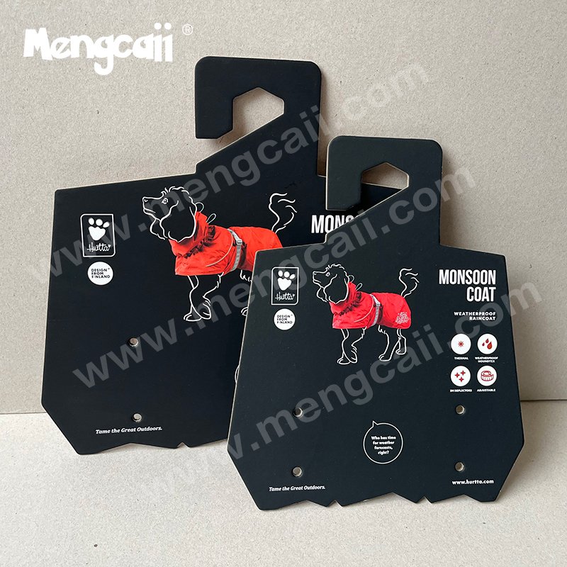 A cardboard hook designed for dog pet clothes, made of recyclable and degradable recycled cardboard, suitable for displaying pet clothes, back cards and pet supplies.